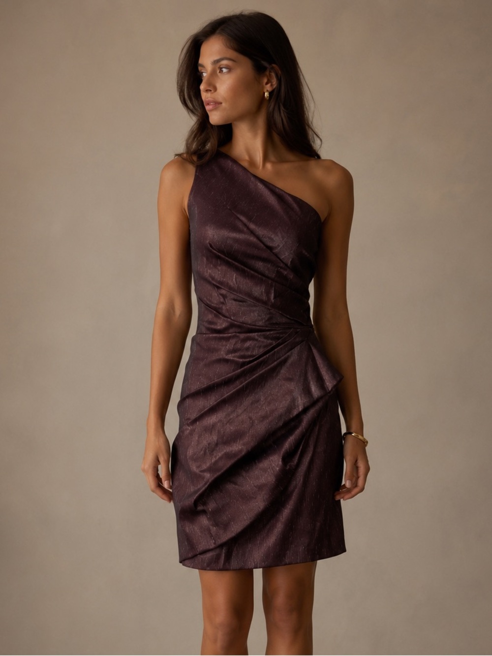 Halston Heritage Asymmetrical One Shoulder Side Ruching Dress ESTIMATED SIZE XS
